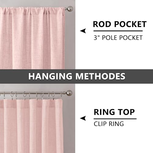 Tollpiz Short Linen Tier Curtains Rod Pocket Semi Sheer Half Kitchen Curtain Burlap Light Filtering Thick Linen Drapes for Bathroom, 30 x 24 inches Long, Pink, Set of 2 Panels - color: Pink, size: 30"W x 24"L (Pack of 2)