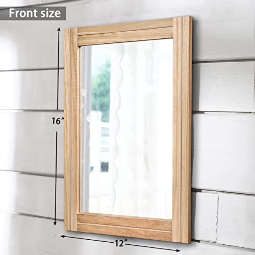 AAZZKANG Rustic Mirrors for Wall with Rectangular Wood Frame Decorative for Farmhouse Bedroom Bathroom Living Room Home Office - color: Beige, size: 16"L x 12"W