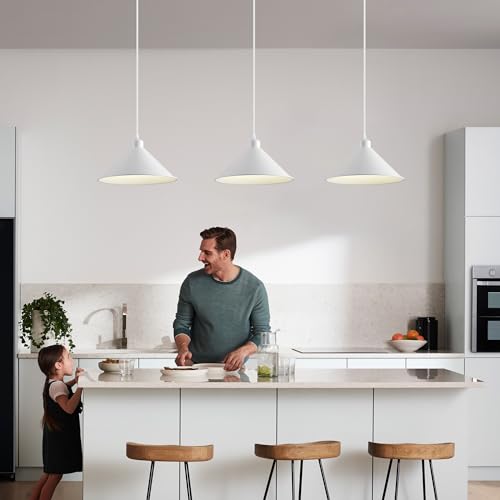 11.8IN Plug in Pendant Light 2 Pack Industrial Hanging Lamp White Vintage Pendant Lighting Fixtures with 15ft Cord On/Off Switch for Kitchen Island Dinning - color: White Plug in Pendant Light 11.8IN