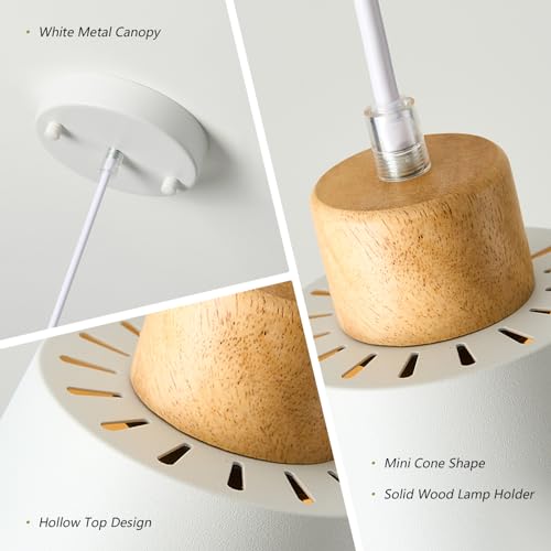White Pendant Light Kitchen Island Wood Pendant Lighting Mini Modern Hanging Light Small Pendant Light Fixture for Dining Room,Bar,Bedroom,Adjustable Cord,5.94 inch,1 PCS - color: White 1 PACK