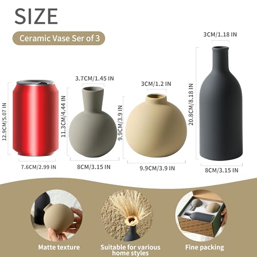 Ceramic Vase Set of 3, Flower Decorative Vases Home Decor Boho Neutral Modern Pottery Pampas Vases for Centerpiece Bouquet Table Mantel Entryway Bookshelf Living Room Bedroom Bathroom Kitchen - color: 001-multicolor-3k