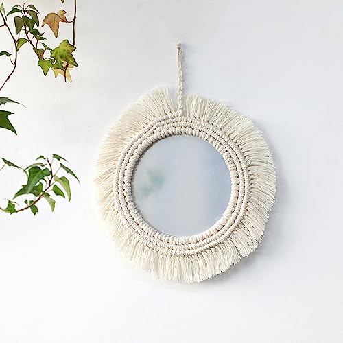 Muloo Round Wall Mirror with Fringes Bohemian Tapestry Makeup Mirror Decoration for Apartment Bedroom Baby Nursery Mirror Yellow - color: Yellow