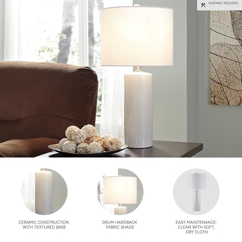 Signature Design by Ashley Steuben Textured Ceramic Table Lamp, 2 Count Lamps, 25", Solid White - color: White