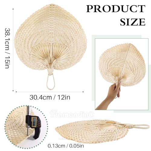 Framendino, Natural Bamboo Hand Riffia Fans Handmade Weaving for Summer Home Wedding Wall Decor - size: 15"L x 12"W