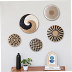 5-Pack Hanging Rattan Woven Wall Basket Decor Set 7.9 9.8 11.8 Inch - Rustic Wall Art Key Tray for Living Room Bedroom Kitchen