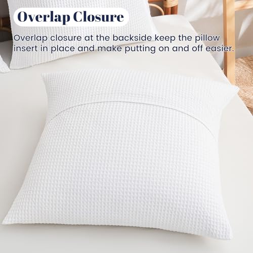 PHF 100% Cotton Waffle Weave Euro Shams 26" x 26", No Filling, 2 Pack Elegant Home Decorative Euro Throw Pillow Covers for Bed Couch Sofa, White - color: White, size: 26" x 26" (Pack of 2)
