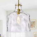 12" Farmhouse Pendant Light, Hand-Blown Clear Hammered Glass Hanging Light Fixture with Brass Gold Finish, Adjustable Chain Ceiling Light for Kitchen Island, Dining Room, Hallway, E26 Socket - color: Chain Gold