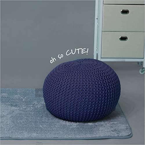 Urban Lifestyle Round Knit Pouf - Hand Woven Cotton, Navy - color: Indigo/Navy
