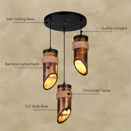 LIGHTLAND Rustic Bamboo Pendant Lights, 12 Inch, 3-Pack for Dining Room, Zen Tea Room, Retro Style - color: Bamboo, 3 Lights
