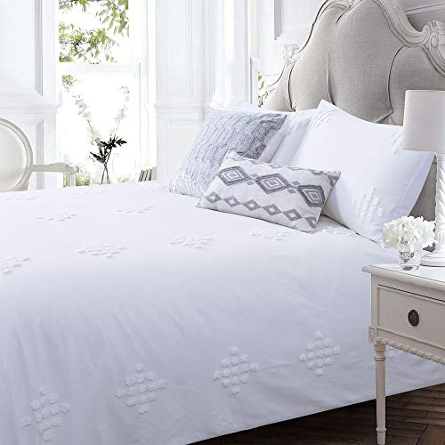 YINFUNG Tufted Duvet Cover Cotton Textured Boho Queen White Clipped Dot Shabby Chic Jacquard Geo Elegant Pretty Cute Duvet Cover Set 90x90 Diamond Bohemian Bedding Set Zip - color: White, size: Queen