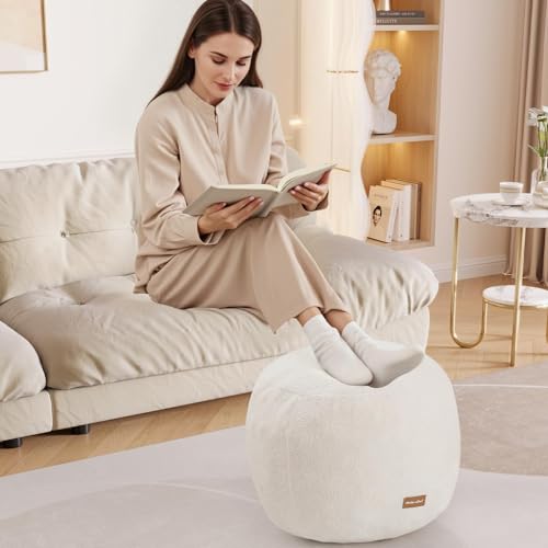 MeMoreCool Stuffed Round Pouf Ottoman Foot Rest, Floor Pouf Foot Stool with Soft Foam Chunk Filling, Small Round Ottoman Footstool Circle Footrest for Living Room, Beige - color: Teddy Beige