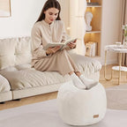 MeMoreCool Stuffed Round Pouf Ottoman Foot Rest, Floor Pouf Foot Stool with Soft Foam Chunk Filling, Small Round Ottoman Footstool Circle Footrest for Living Room, Beige - color: Teddy Beige