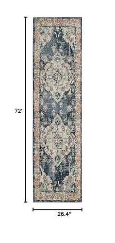 SAFAVIEH Monaco Collection Runner Rug - 2'2" x 6', Navy & Light Blue, Non-Shedding & Easy to Clean, Distressed Medallion Design, Ideal for Hallway, Foyer, Entryway, Kitchen, Bedroom (MNC243N) - color: Navy/Light Blue, size: 2'2" x 6' (Runner)