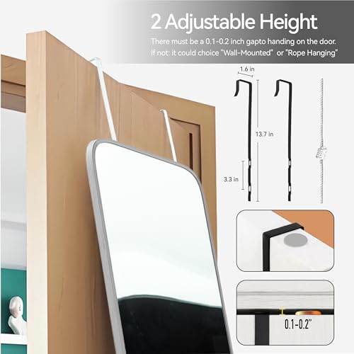 SCWF-GZ 47x14 Mirror Rectangle Full Body Length Door Hanging Wall Mounted Aluminum Alloy Metal Frame Dressing Make-up Mirrors for Entryway Bedroom Bathroom Living Room 47 14 inch Silver - color: Silver, size: 47"L x 14"W