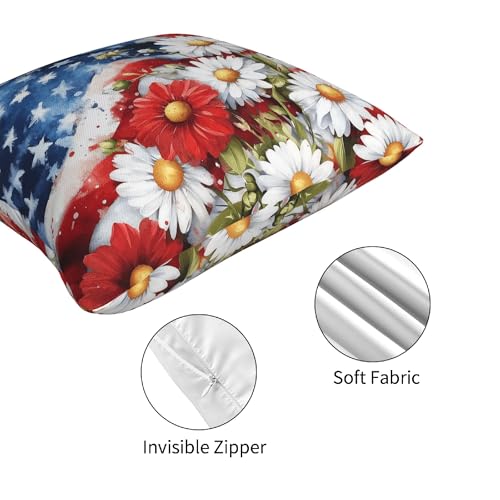 4th of July Flower Throw Pillow Covers 18 X 18 Inch Set of 4 Decorative Cushion Cover Home Decor for Sofa Chair Couch Bedroom Living Room - color: 4th of July Flower