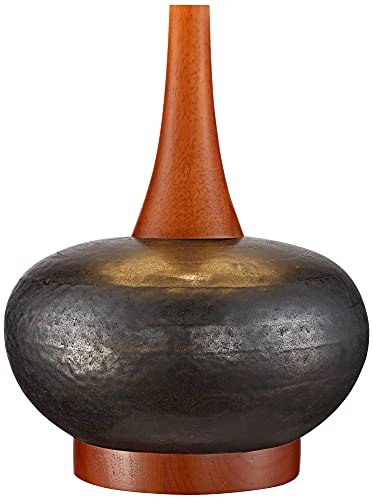 360 Lighting Andi Mid Century Modern Table Lamp 24.5" High Hammered Bronze Ceramic Wood Off White Tall Drum Shade for Living Room Bedroom House Bedside Nightstand Home Office (Color May Vary) - color: Wood and Dark Hammered Ceramic