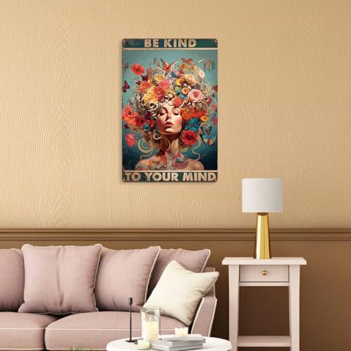 Boho Bedroom Decor Room Aesthetic Wall Signs Boho Chic Home Decor Inspirational Office Decorations Vintage Metal Sign 12×16 Tin Sign - color: Be kind, size: 12×16Inches