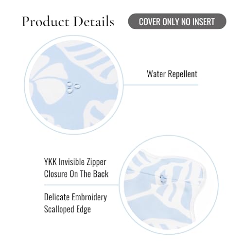 Hofdeco Premium Grandmillennial Coastal Hampton Patio Indoor Outdoor Throw Pillow Cover Only, 20"x20" Water Repellent for Backyard, Couch, Poolside, Baby Blue Print Palm Leaves and Hisbucs Flowers - color: Baby Blue Palm Leaves and Hisbucs Flowers 20"x20"