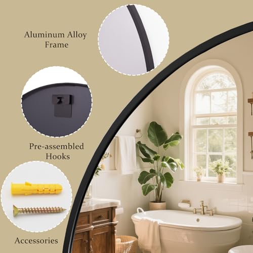 XRAMFY 42 Inch Round Black Metal Wall Mirror - Stylish Circle Mirror for Entryway, Bathroom, and Living Room Decor | Matte Black Circle Wall Mirror - color: Round-black, size: 42"L x 42"W