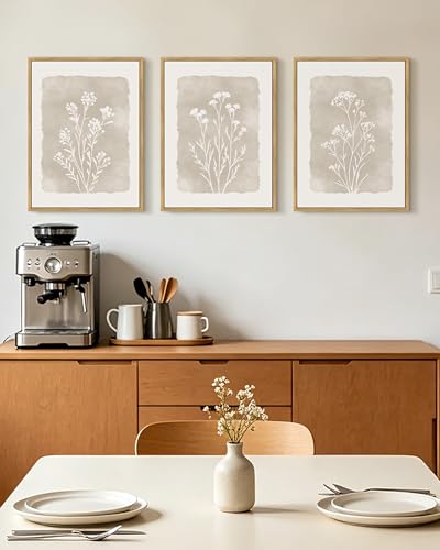 KUVIOKE Boho Botanical Flower Framed Wall Art Farmhouse Vintage Floral Wall Painting Rustic Wildflower Neutral Prints for Living Room Bedroom 12x16in (Natural Framed) - color: Watercolor Flower, size: 12 x 16in x 3 Panels Natural