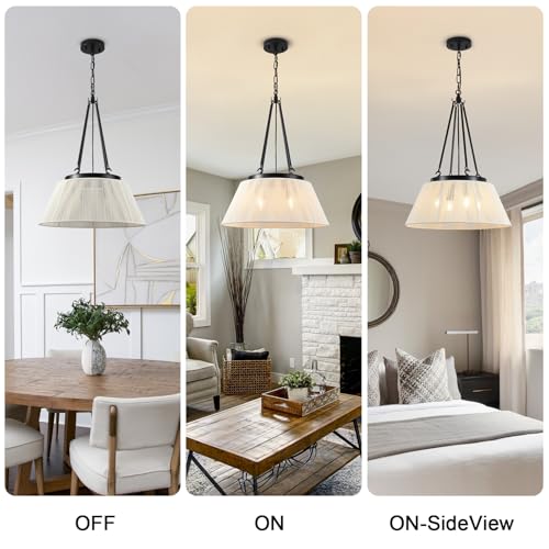 18.11 Inches Drum Chandeliers Boho Woven, 4Lights Boho Chandelier Cream White Hand-Woven Bohemian Pendant Light, Height Adjustable Rattan Bohemian Chandelier for Dining Room Kitchen Island - color: 18Inch-Rattan-Drum