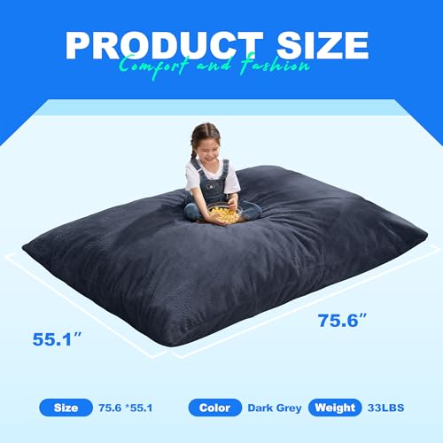Hobestluk 3 in 1 Bean Bag Chair Giant Bean Bag Chairs for Adults with Plush Faux Fur Cover Convertible Bean Bag Floor Cushion with Machine Washable Cover for Living Room (Plush Dark Grey) - color: Charcoal Grey