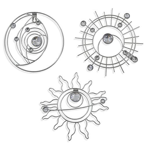 Silver Metal Wall Art, Abstract Sun Moon Star Decor, Modern Line Art Valentine Decorations, Mystical Star Circle Planet Handmade Wall Valentine Decor for Living Room Kitchen Office 9 inch - color: Multi Color