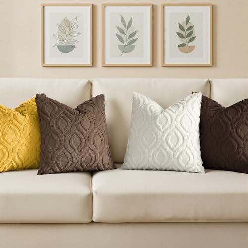 decorUhome Throw Pillow Covers 16x16 Inch Set of 2, Soft Plush Faux Wool Brown Solid Couch Pillow Covers, Accent Farmhouse Neutral Square Pillow Cases for Sofa Bed Living Room - color: Brown, size: 16" x 16" (Pack of 2)