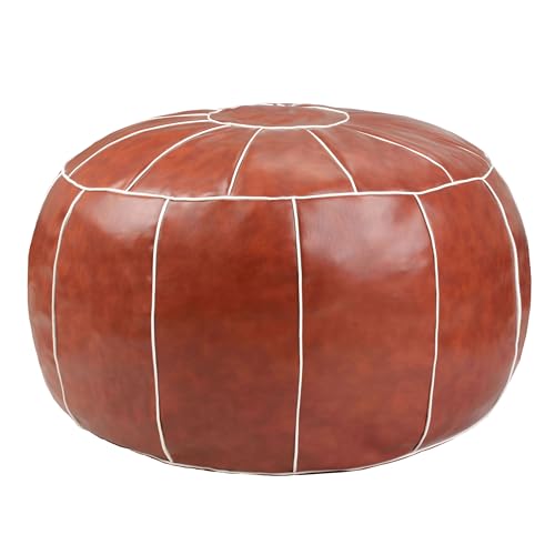 Decorative Pouf Foot Stool Round Unstuffed Leather Ottoman Cushion Storage seat or for Resting Your Feet on, Floor Chair Foot Living Room Bedroom Kids Room and Wedding (Rust) - color: Rust