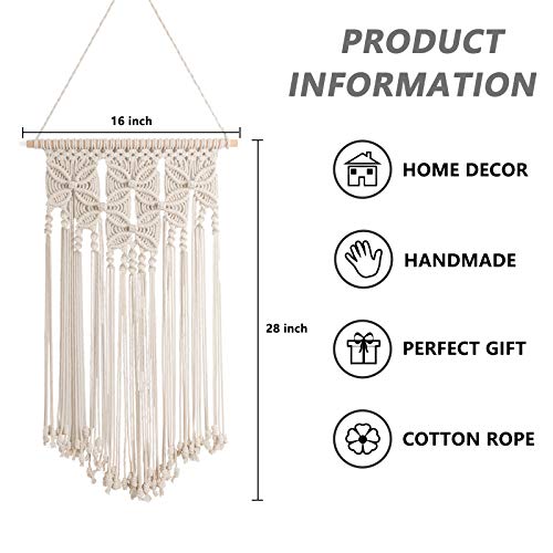 Macrame Wall Hanging Boho Art Woven Home Decoration Chic Cotton Rope Cord Wall Art for Apartment Living Room Bedroom Gallery, Beige, 16x28 Inches - color: Beige