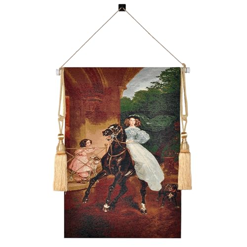 AureoMadis The Sisters Vintage Tapestry Wall Hanging | Woven Jacquard Art Reproduction of a Théodore Chassériau Masterpiece | Complete Hanging Kit with Rod and Tassels - 28.5" x 42" (Elegant：The Horsewoman-full kit) - color: Elegant：The Horsewoman-full ki