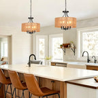 15.7'' Hand Woven Rattan Chandelier, 4-Light Boho Chandelier Rattan Pendant Light Fixture, Wicker Farmhouse Chandeliers for Dining Room Bedroom Living Room Foyer