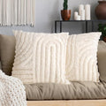 AELS Boho Decorative Textured Throw Pillow Covers 20x20, Set of 2, Modern Abstract Mid Century Rainbow Tufted Pillow Case, Farmhouse Rustic Neutral Woven Cushion Case for Bed Couch Sofa, Creamy White