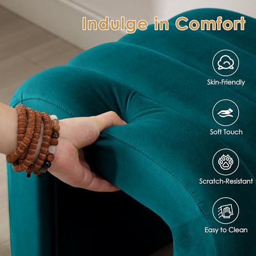 ONEVOG Velvet Pouf Ottoman, Small Ottoman Foot Rest for Couch, 18 Inch Cute Vanity Chairs for Makeup, Living Room Decorative, Sturdy Frame, Upholstered Modern Footrest for Bedroom, Dorm, Teal, 2Pcs - color: Teal