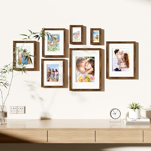 decorUhome 4x6 Picture Frame Set of 10, Display Photos 3.5x5 with Mat or 4x6 Unmatted for Picture Frames Collage Wall Decor, Distressed Brown - color: Distressed Brown, size: 4x6