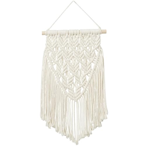 Nashibowu Small Macrame Wall Hanging Decor Boho Tapestry for Bedroom Living Room Dorm Nursery and Office, Cute Aesthetic Wall Art for Small Spaces for Teen Girls and Home Decor (White, 16 * 10 Inch) - color: White