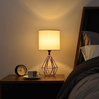 Rose Gold Bedside Table Lamp,Modern Small Desk Lamp with TC Fabric Shade Geometric Metal Base for Kids Living Room Bedroom Nightstand - color: Rose Gold