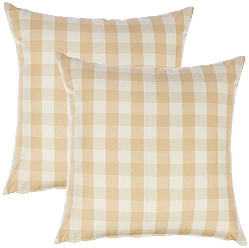 · REDEARTH · Checks Throw Pillow Cushion Covers-Woven Decorative Farmhouse Cases Set for Couch, Sofa, Bed, Farmhouse, Chair, Dining, Covered Patio, car Cotton (18x18; Ecru) Pack of 2 - color: Gingham Checks Ecru, size: 18" x 18" (Pack of 2)