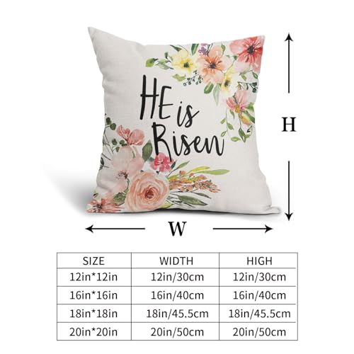 He is Risen Easter Religious Pillow Covers 16x16 Inches Colorful Flowers Throw Pillow Case Set of 2 Easter Spring Pillow Cover Cotton Linen Cushion Cover for Home Couch Sofa Bedroom Livingroom - color: He is Risen231123, size: 16" x 16" (Pack of 2)