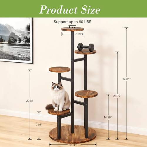 VECELO 6 Tier Plant Stand Indoor Outdoor, Tall Metal Wood Flower Shelf for Multiple Plants, Small Tiered Round Corner Display Rack, Planter Pot Holder for Patio Garden Balcony Living Room Bedroom - size: 6-Tier