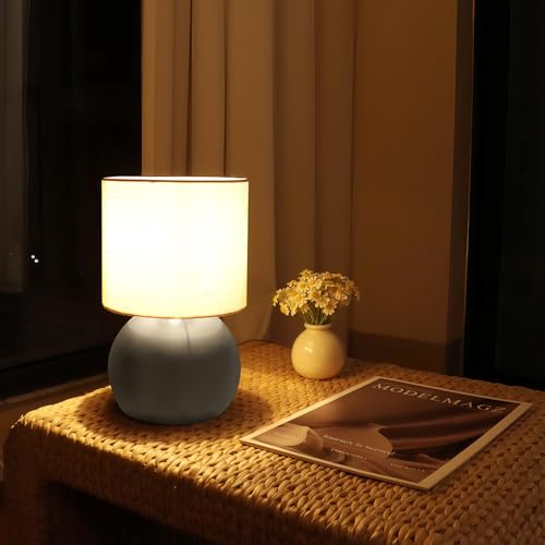 Modern Small Table Lamp with Grey Metal Base and Linen Shade, 6.2X6.2X10.4 Inch Nightstand Light for Bedroom, Living Room, Desk, Dorm - color: Gray, size: Pack of 1
