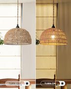 Rattan Hanging Lamp,Boho Pendant Lights,Plug in Cord Hanging Rattan Light,Plug Into Wall Outlet Pendant Light Fixture On/Off Switch for Living,Dinner Room,Bedroom,Kitchen,for E26,without Bulb - size: 11.81'' x 6.49''