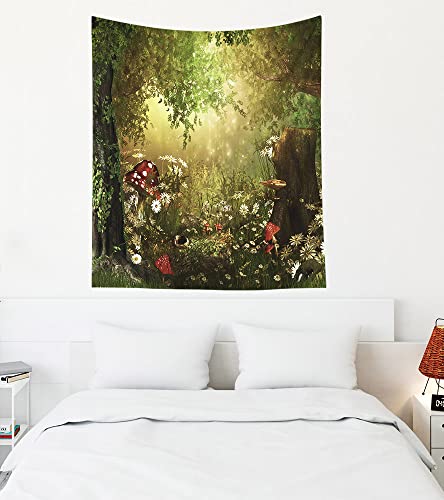 EMMTEEY Funny Tapestry - Forest Woodland Fairy Tale 50x60 Wall Tapestry for Bedroom - color: Green Fantasy, size: 50"L x 60"W