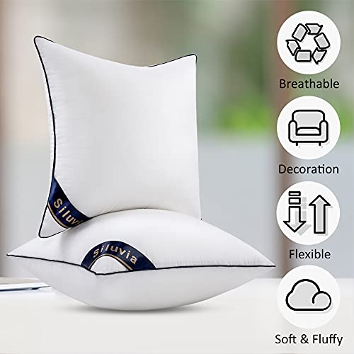 Siluvia 18"x18" Pillow Inserts Set of 2 Decorative Square Throw 18" Pillows with 100% Cotton Cover for Sofa, Couch, and Bed - White - size: 18x18 Inch (Pack of 2)