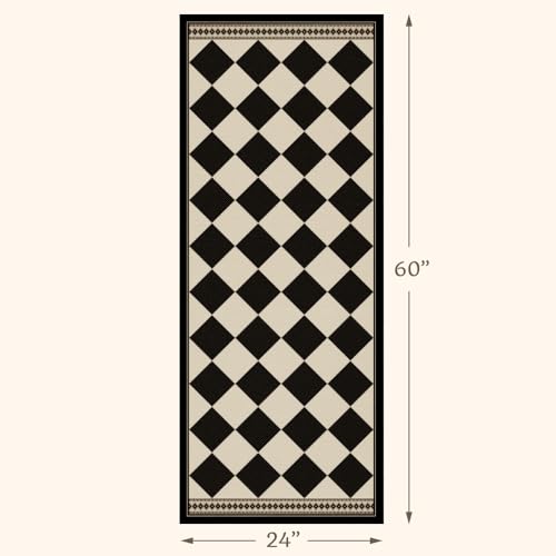 Black and White Checkered 2x5 Easy Jute Laundry Room Rug Runner, Laundry Floor Mat, Washable Non Slip Diamond Boho Carpet for Entryway, Bathroom, Kitchen, Checkerboard Modern Farmhouse Mat - color: Black White, size: 2' x 5' (Runner)