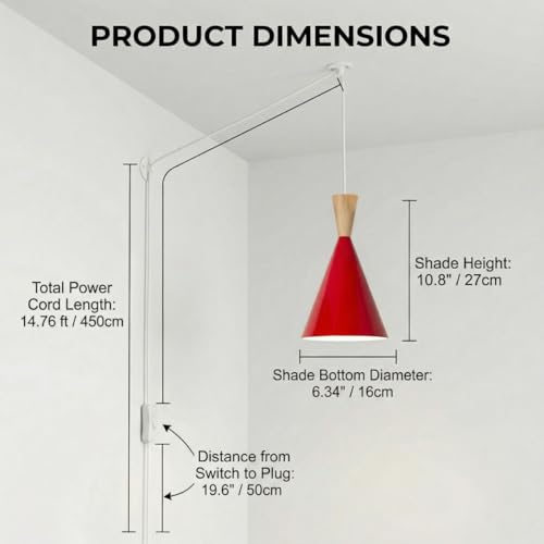DEC LUCE DECOLUCE LIGHTING Modern Plug in Pendant Light Kitchen, Adjustable Hanging Lamps Plug into Wall Outlet for Dining Room, Bedroom, Living Room, Contemporary Wall Décor(Traffic Red) - size: funnel pendant light trafic red