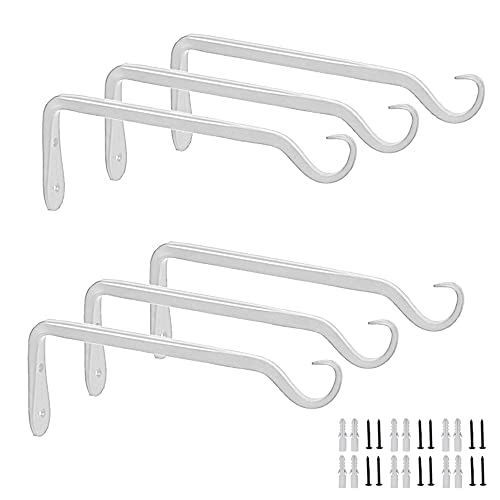 Worth Garden 6 Pack 7" Plant Hanger Bracket Wrought Iron Wall Hook Hanging Heavy Duty Plant Hooks Durable and Stable for Bird Feeders, Planters Indoor & Outdoor - White - color: White, size: 7" Length