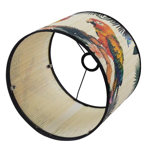 Bamboo Lamp Shade With Tropical Plants Chandelier Covers, Bohemian Farmhouse Drum Lamp Shade for Table Lamp Floor Lamp, Rustic Rattan Light Fixture for Bedroom Living Room (13x13x10 inch) - color: color6, size: 13*10