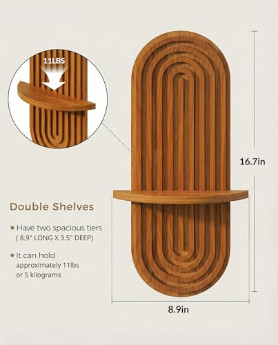 Bamworld Boho Wall Decor Brown Plant Wall Shelf, Mid Century Modern Decor Hanging Plant Shelf, 1-Tier Bamboo Floating Shelves for Home Bathroom Bedroom Living Room Holding Planter Decoration Brown - color: Brown, size: 16.9'' Single