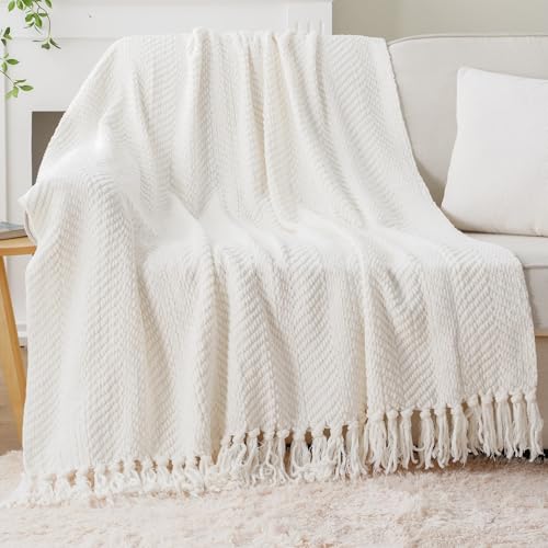 BATTILO HOME Cream White Throw Blanket for Couch, Ivory Throw Blanket for Bed, Warm Decorative White Blanket Throw for Home Decor, 50" x 60" - color: Cream, size: 50"x60"